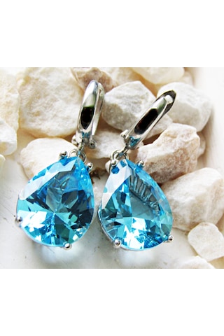 Lilahgümüştr Gümüş Aqua Damla Taşlı Kadın Küpe