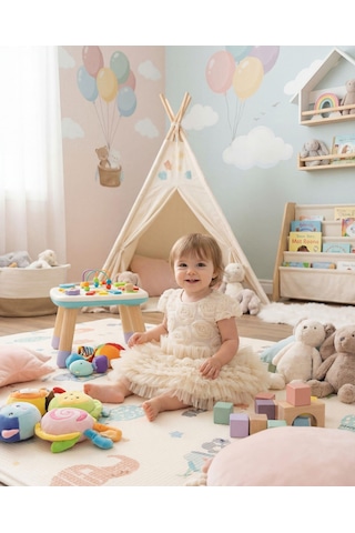 Jolin Kids Kız Bebek Gül Detaylı Kat Kat Tül Abiye Elbise Pembe 9-36 Ay Pembe
