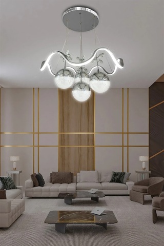 Zikzak 4 Toplu Modern Sarkıt Led Avize - 3 Renk Kumandasız - Krom Krom