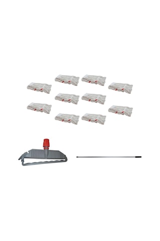 Sska Cod-ex Geniş Islak Paspas Mop Takımı Seti Geniş Islak Mop Başlığı 10'lu + Metal Sap + Mop Tutucu
