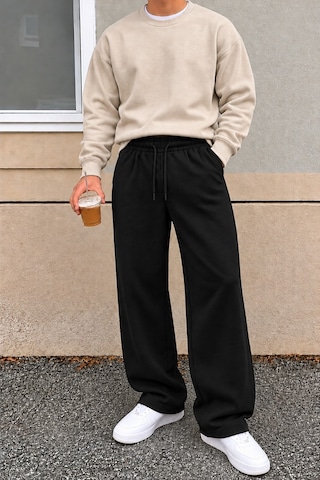 Tarz Cool Erkek Oversize Baggy Fit Eşofman Altı %100 Pamuk 3 İplik Şardonlu Bol Paça Rahat Kesim Siyah