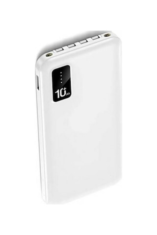 10.000 Mah Powerbank Dahili Çoklu Kablolu Taşınabilir Şarj Aleti Led Işıklı Güç Bankası Beyaz