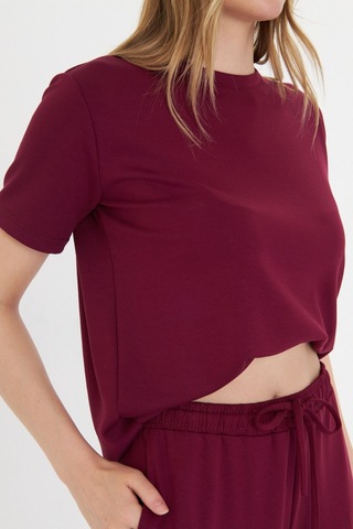 Thiff Gymwear Kadın Modal Kumaş Kısa Kolu Basic Tişört Bordo
