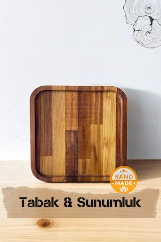 El Yapımı Iroko Ağacı Ahşap Tabak & Sunumluk 28x28 Cm