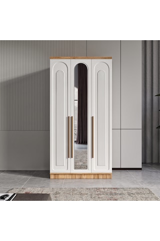 Flora 3 Kapaklı Komple Mdf Aynalı Gardırop - Elbise Dolabı