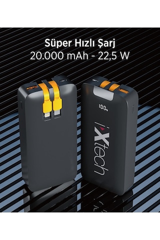Ixtech Ix-pb023 20.000 Mah Powerbank Kablosuz Şarj Cihazı 22.5w Siyah Siyah