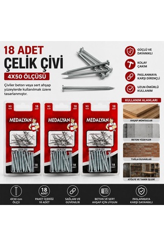 Medalyan Dl-20 Beton Çelik Çivi 4x50 - 18 Adet- 12'li Paket Diğer