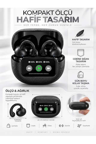 Ipx4 Su Geçirmez Ows Açık Kulak Kablosuz Kulaklık Bluetooth 6.0 Akıllı Led 300 Saat Bekleme Süresi