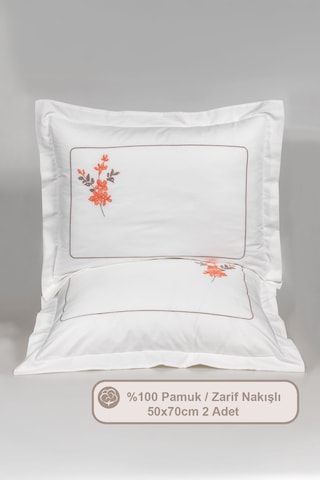 Elart Flores Yastık Kılıfı %100 Pamuk 2 Adet 50x70 Cm Şeftali Şeftali