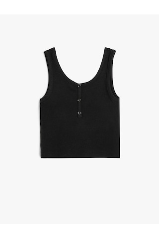 Koton Crop Atlet Kolsuz Kalın Askılı U Yaka Düğme Detaylı Siyah 4skg30009ak Siyah
