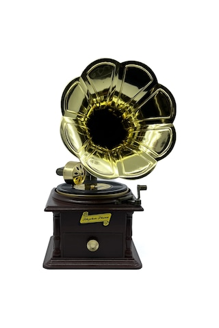 Nostaljik Gramofon Müzik Kutusu Ve Takı Kutusu - Retro Tasarım Dekoratif Obje - Rhythm Phone