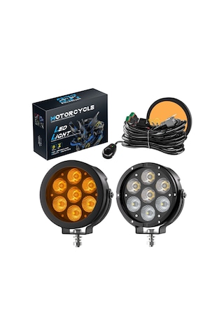 Motosiklet Profesyonel Led Sis Farı Kiti Renk Kapaklı 100w Modlu Beyaz + Kapak İle Sarı Sis Farı