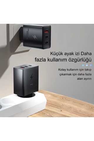 Type C & Type A Hizli Sarj Aleti Uclu 2xtype C- Usb 65w 25w 15w