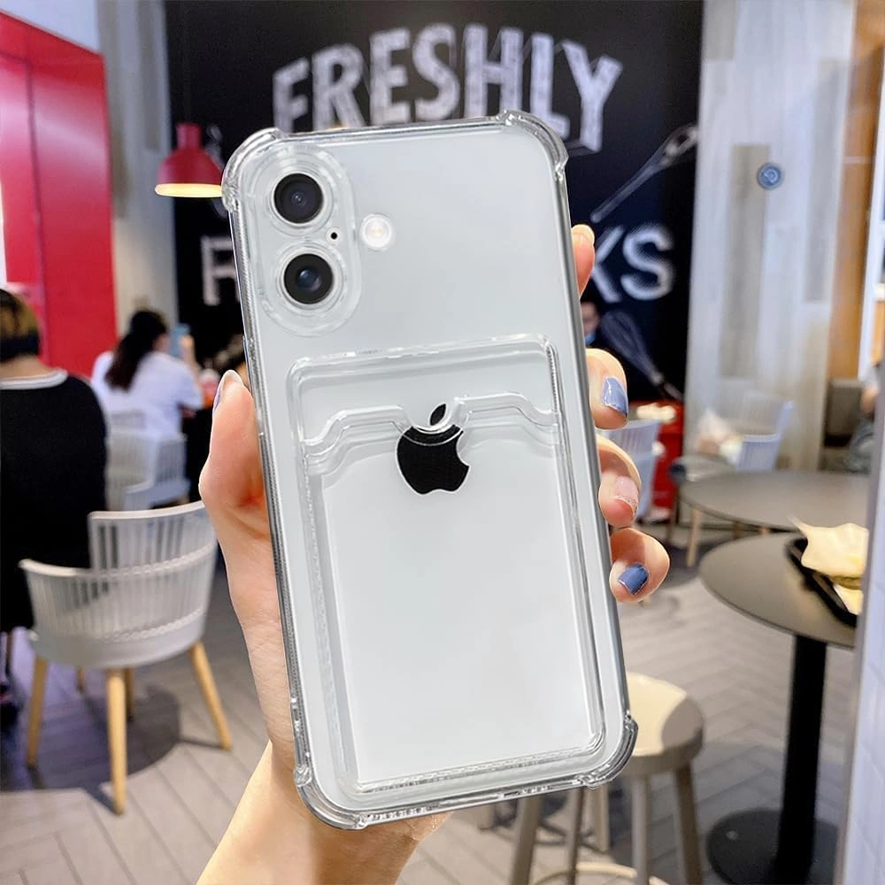 Apple Uyumlu iPhone 17 Kılıf Kartlık Bölmeli Arkası Şeffaf Soft Dayanıklı Kılıf Kapak Şeffaf