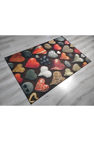 FOTO BASKILI HALI ARTİST KALP 120X180 CM Antrasit - Turuncu