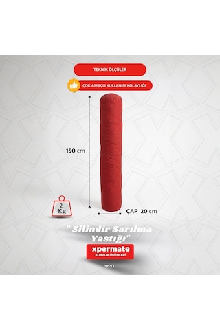 Xpermate Sarılma Yastığı Bacak Arası Yastığı Silindir 150cm Kırmı