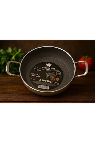 Pan-dora Evinda 22 Cm Kristal Döküm Sahan - Döküm Granit , Yanmaz-yapışmaz , Darbelere Dayanıklı-144 Beyaz - Siyah