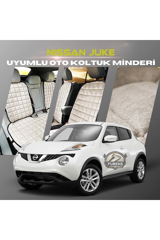 Nissan Juke Bej Renk Tay Tüyü Cepli & Terletmez Sırtlı Oto Koltuk Minder Seti - Koltuk Koruma Kılıfı Ön & Arka Tam Set