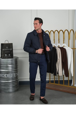 Modefendi Slim Fit Baklava Desen Torba Cep Dolum Elyaf Mont Lacivert