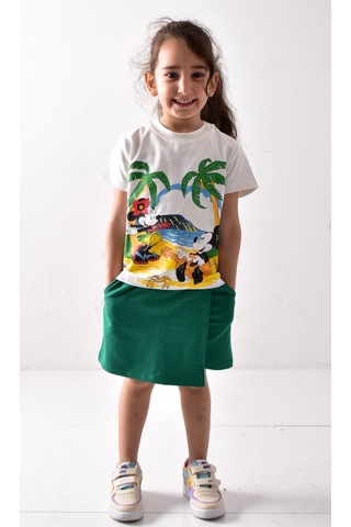 Banadamoda Kız Çocuk Beyaz-yeşil Baskılı T-shirt Şort Etek Takımı Beyaz - Yeşil