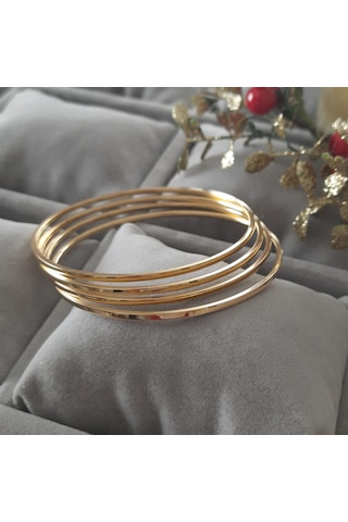 Çelik Gold Renk 4lü Ajda Model Bilezik Seti Altın