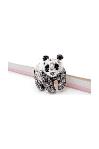 Black & Shine Panda Broş Siyah - Gümüş