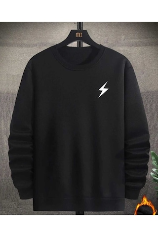 Hunors Sportswear & Company Şimşek Baskılı Unisex Model Pamuklu Bisiklet Yaka Sweatshirt SIYAH