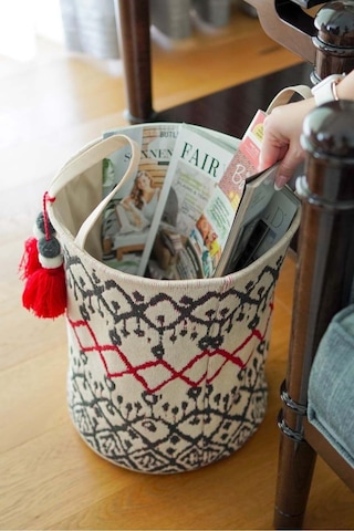 Kilim Yuvarlak Sepet, Saklama Kutusu, 37 X 30 Cm Desenli