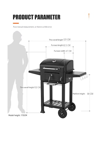 Tekerlekli Kömürlü Bbq Dökme Demir Kömürlü Mangal Fırınlı Büyük B