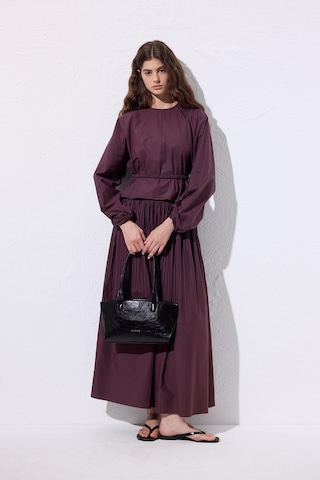 Piliseli Geniş Etek Mürdüm Mürdüm