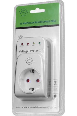 Ayt Vea Ve-25531 15a 3520w Tekli Aşırı Yüksek Gerilim Akım Korumalı Priz Led Göstergeli Akım Koruyucu Priz 0