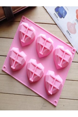 Kek Kalıbı Pinyata Kristal Kalp Şekilli Silikon Çikolata, Sabun, Pasta Kalıbı 8 Bölmeli Goldcakes