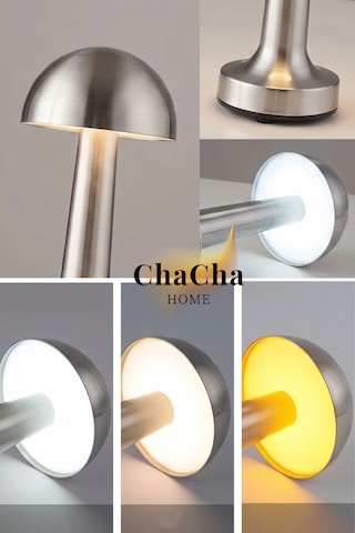 Chacha Home Mila Metal Led Masa Lambası 22x10 Cm - Mantar Başlıklı Lüks Dekoratif Abajur Ve Gece Lambası Gümüş