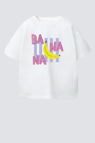 Monila Kız Çocuk Pamuklu Bisiklet Yaka Baskılı T-shirt Ekru