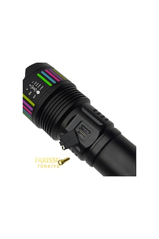 Gold Silver Gs-15250 110w 11000 Lümen Profesyonel Şarjlı El Feneri - 2 Km Menzilli Zoomlu Powerbank Özellikli Siyah