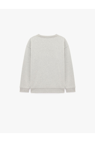 Koton İki İplik Şardonlu Baskılı Bisiklet Yaka Uzun Kollu Sweatshirt Gri 7wkb10402tk