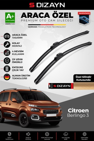 S-dizayn Citroen Berlingo Ön Cam Silecek Seti 2018 Üzeri Premium Araca Özel 65-40 Cm A+ Kalite