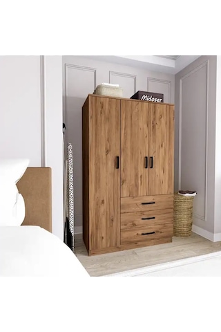 Easy Atlantik Çam 3 Kapılı 3 Çekmeceli Çok Amaçlı Elbise Dolabı Atlantik Çam