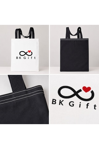 Bk Gift Logonuza Özel 10 Adet Ekonomik Siyah Saplı Çift Renk Bez Çanta 35x40 Cm Baskılı Set Bej