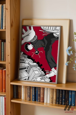 Mob Psycho Aksiyon Poster, Siyah Çerçeveli Duvar Tablosu - Anime Severlere Özel Hediye