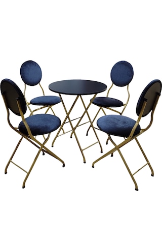 Siyah Kumaş Gold Metal Bahçe Takımı - 4 Sandalye + 1 Masa