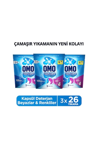 Omo Ultra Power Kapsül Deterjan Beyazlar Ve Renkliler 26 Yıkama X3 Diğer