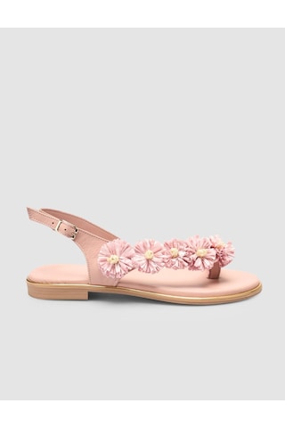 %100 Hakiki Deri Pembe Kadın Sandalet Pembe
