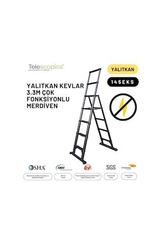3.3 Metre Kevlar Yalıtkan/Yüksek Gerilime Dayanıklı Çok Fonksiyonlu Merdiven 20ACKV – 145EKS