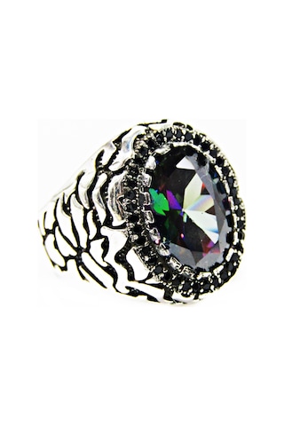 Lilahgümüştr Gümüş Oval Mistik Topaz Taşlı Erkek Yüzük