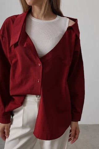 Cemo Oversize Akışkan Kumaş Uzun Kollu Rahat Kalıp Gömlek Bordo