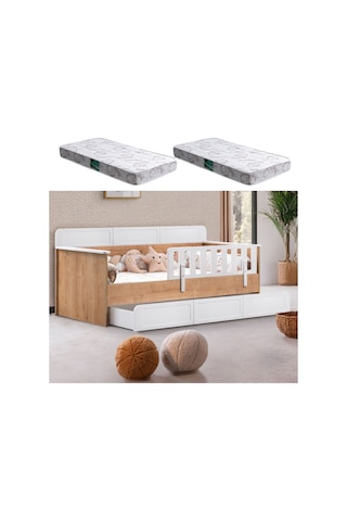 Yavrulu Karyola, Mira Yavrulu Montessori Karyola - Ceviz + 2 Adet Comfort Yatak