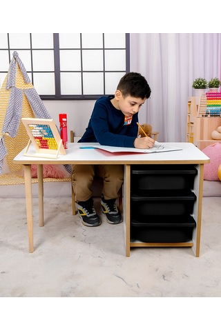 Industrial Living 3 Çekmeceli Çocuk Etkinlik Masası - Beyaz Mdf Beyaz  -  Siyah