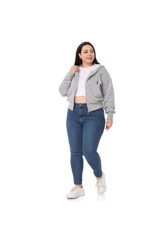 Büyük Beden Kanguru Cepli Kapüşonlu Üç İplik Gri Melanj Sweatshirt-gri Melanj Gri Melanj