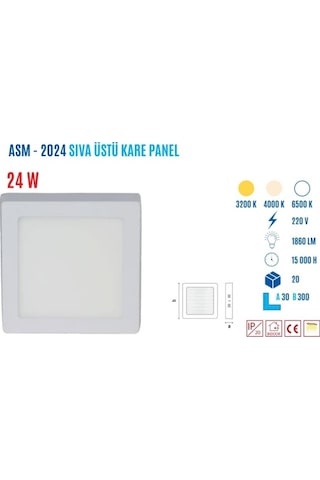 Ycl Asm-2024B 24W Sıva Üstü Kare Beyaz Led Panel